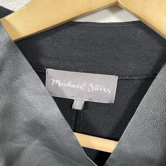 Michael Stars Asymmetric Leather Jacket Size Large Black Draped Mixed Material - Picture 3 of 9